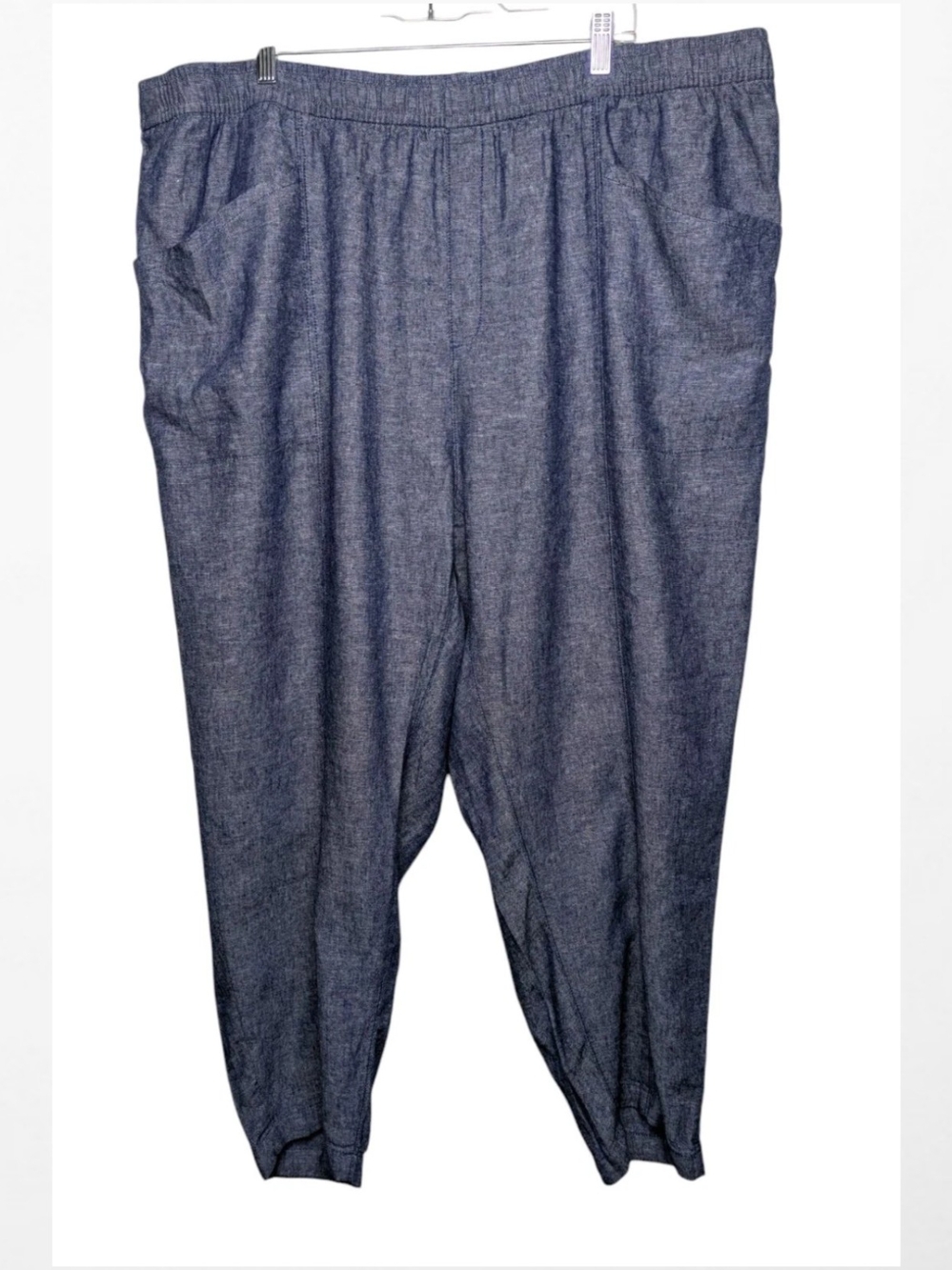 Old Navy Elastic Waist Linen Blend Chambray Pants - Blue Pull On
